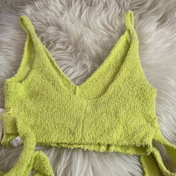 Urban Outfitters Top Womens Medium Fuzzy Knit lounge Lime Green wrap Cropped NWT - Picture 7 of 8